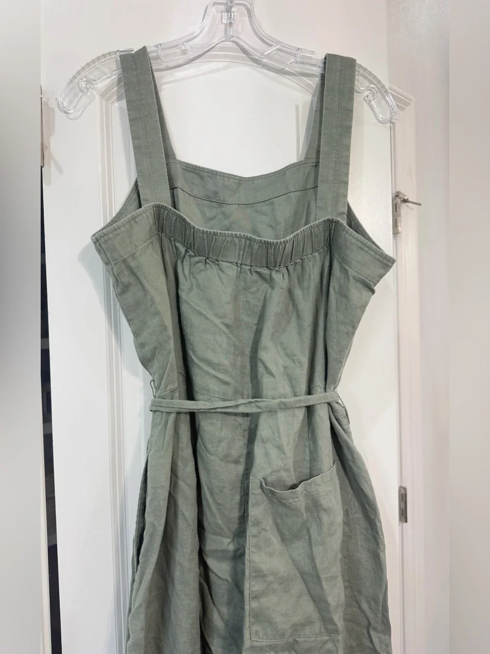 Quince Olive Tie-Waist 100%   Linen Pantsuit